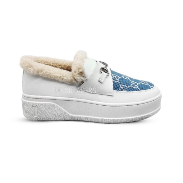 Женские зимние мокасины Gucci Moccasins Winter Leather/Suede White