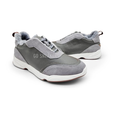 Мужские зимние кроссовки Loro Piana Man Winter Sneakers Leather Suede Grey