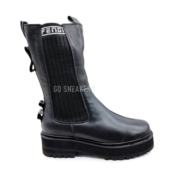 Женские зимние сапожки Fendi Winter Leather Black/White