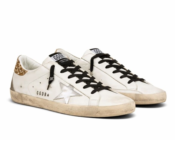 Женские кеды Golden Goose Super Star Donna Bianche in Pelle Con Talloncino Glitter