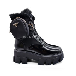 Prada Monolith Brushed Rois Leather and Nylon Boots Black