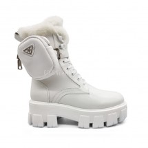 Prada Monolith Brushed Rois Leather and Nylon Boots White