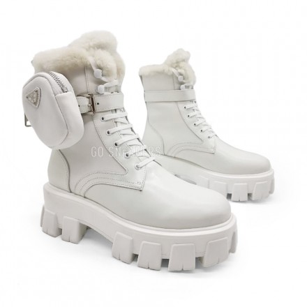Унисекс кроссовки Prada Monolith Brushed Rois Leather and Nylon Boots White
