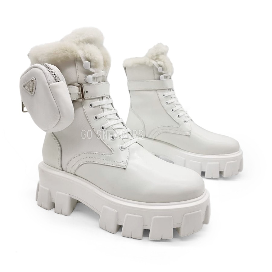 Унисекс ботинки Prada Monolith Brushed Rois Leather and Nylon Boots White -купить унисекс ботинки за 16 990 руб. от Prada в Москве