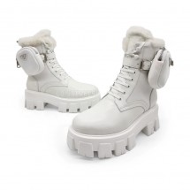 Prada Monolith Brushed Rois Leather and Nylon Boots White