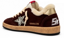 Golden Goose Ball-Star Winter Brown Shearling With Silver Glitter Star