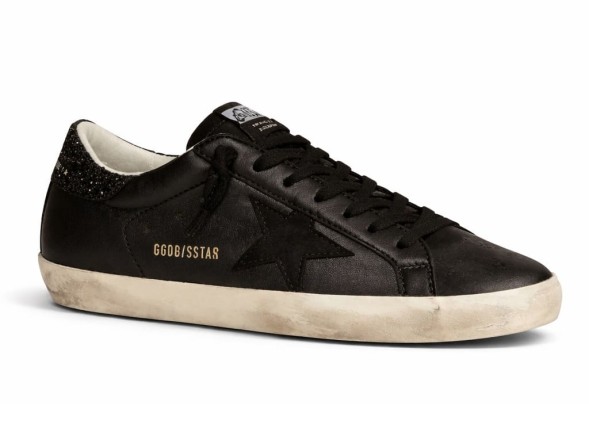 Женские кеды Golden Goose Super-Star In Black Nappa With Black Star And Glitter Heel Tab