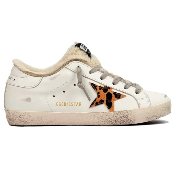 Женские зимние кеды Golden Goose Super-Star Winter White Shearling Leopard Print Pony