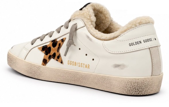 Женские зимние кеды Golden Goose Super-Star Winter White Shearling Leopard Print Pony