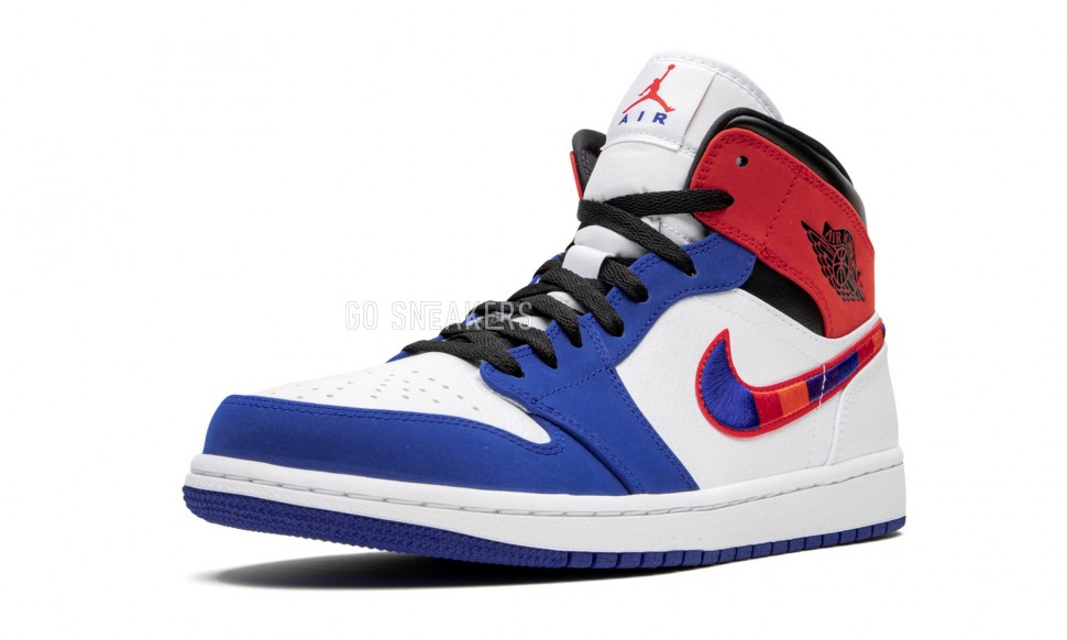 Nike air jordan 1 mid trainers in black and white with online multicolor swoosh