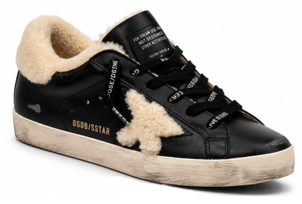 Женские зимние кеды Golden Goose Super-Star Winter Black With Shearling Star