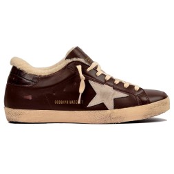 Golden Goose Super-Star Mens Winter Brown Shearling With Suede Star