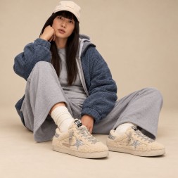 Golden Goose Super-Star Winter Beige Shearling Glittered