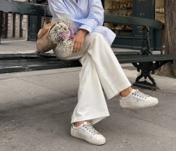 Golden Goose V-Star in Beige Suede with Silver Star