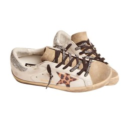 Golden Goose Superstar with Leopard Print and Swarovski Crystal Star