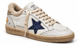 Golden Goose Super-Star Winter White Shearling Blue Glitter Star