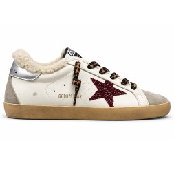 Golden Goose WINTER Superstar Burgundy Glitter Star and Silver Heel Tab