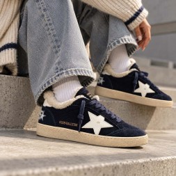 Golden Goose WINTER Ball Star in Blue Suede with White Leather Star and Heel Tab