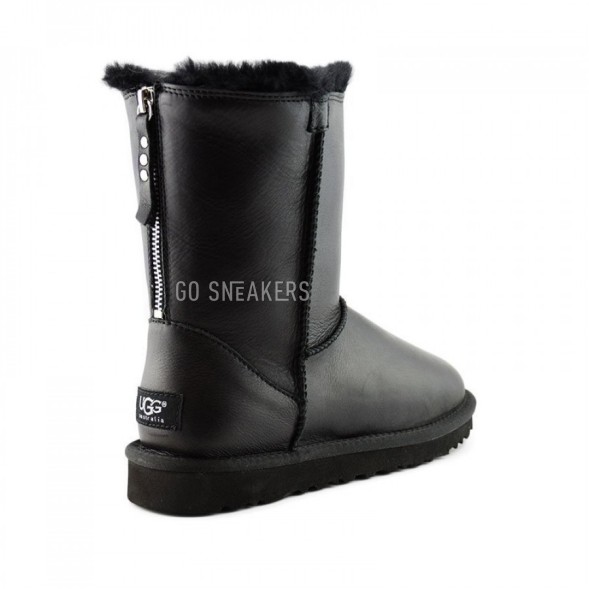 Женские короткие угги Short One Zip Black Leather 