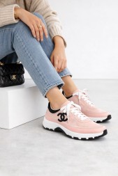 Chanel Metiers D'art Laminated and Suede Calfskin Sneakers Coral