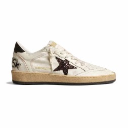 Golden Goose Ball Star Chicory-Coffee Glitter Star and Black Leather Heel Tab