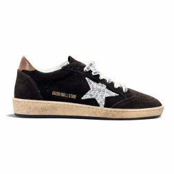 Golden Goose Ball Star Brown Suede with Silver Glitter Star