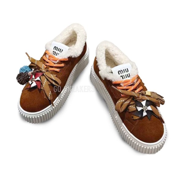Женские зимние кеды на платформе Miu Miu Winter Sneakers Platform Suede Brown