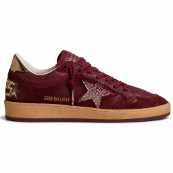 Golden Goose Ball Star Burgundy Suede with Crystal Star and Metallic Heel Tab