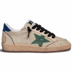 Golden Goose Ball Star in Aged Nappa with Green Leather Star and Blue Heel Tab