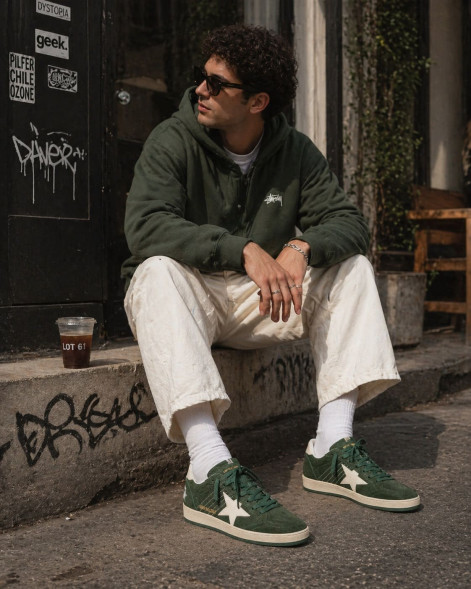 Унисекс кеды Golden Goose Ball Star Green suede with White leather star and White heel tab