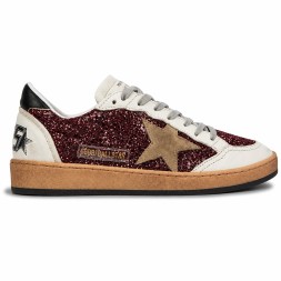 Golden Goose Ball Star in Burgundy Glitter with Suede Star and Black Heel Tab