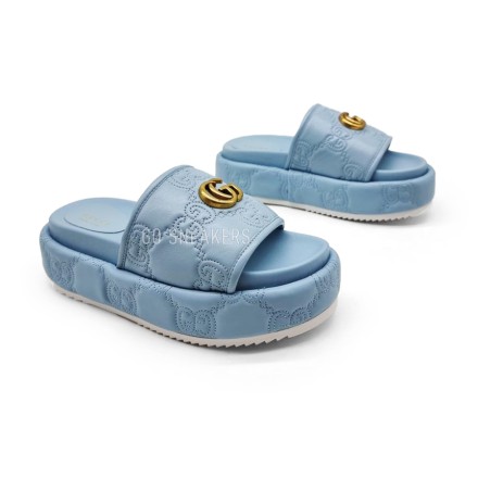 Женские шлепки Gucci Flip-flops Platform Double G Light Blue