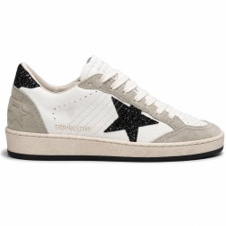 Golden Goose Ball Star in Nappa and Suede with Black Glitter Star and Heel Tab