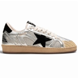 Golden Goose Ball Star LAB in Silver Leather with Black Suede Star and Heel Tab