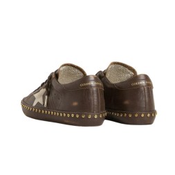 Golden Goose Superstar in Brown Leather with Cream Suede Star and Studs