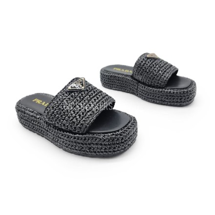 Женские шлепки Prada Flip-flop Knitted Textile Black