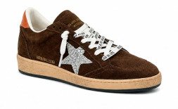 Golden Goose Ball-Star Brown Suede / Silver Glitter Star