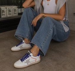 Golden Goose Ball Star LTD in Beige Leather with Clear Star and Blue Heel Tab