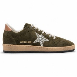 Golden Goose Ball Star Olive Suede with Silver Glitter Star