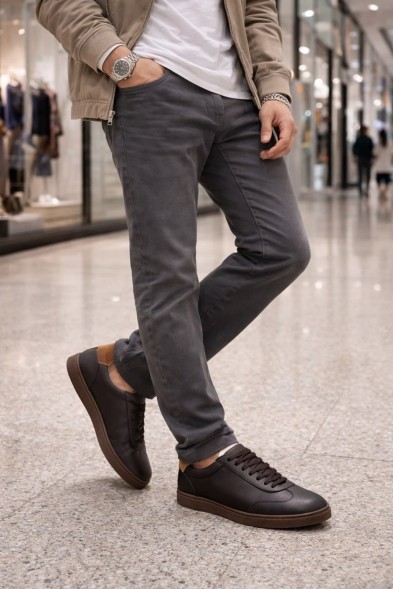 Мужские кеды Brunello Cucinelli Leather Sneakers Dark Brown